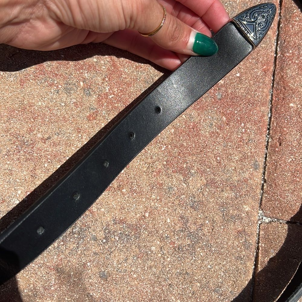 Brand New Black Leather Belt - Silver Hardware - Size M/L - Picture 3 of 4